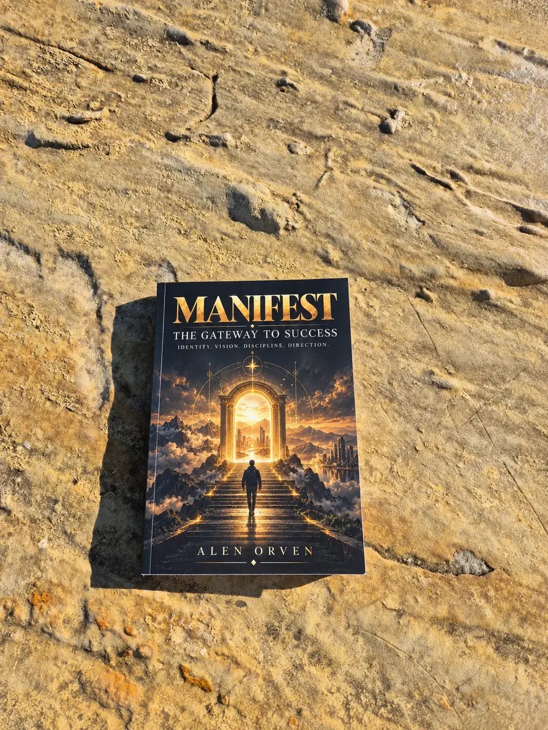 Manifest The Gateway to Success paperback resting on sunlit stone